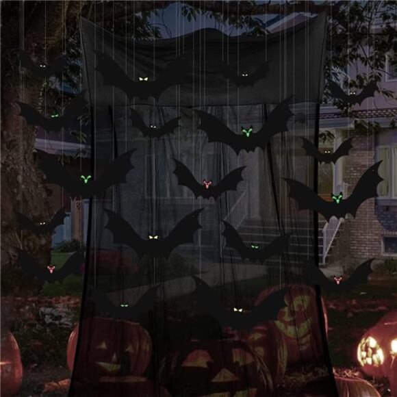 (18 Pcs) Large Hanging Bats Halloween Decorations - Picture 6 of 7